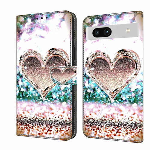 Google Pixel 7a Crystal 3D Shockproof Protective Leather Phone Case - Pink Diamond Heart