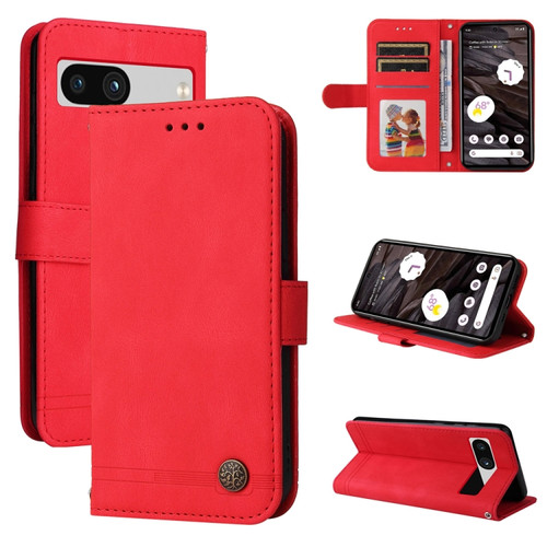 Google Pixel 7a Skin Feel Life Tree Metal Button Leather Phone Case - Red