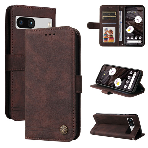 Google Pixel 7a Skin Feel Life Tree Metal Button Leather Phone Case - Brown