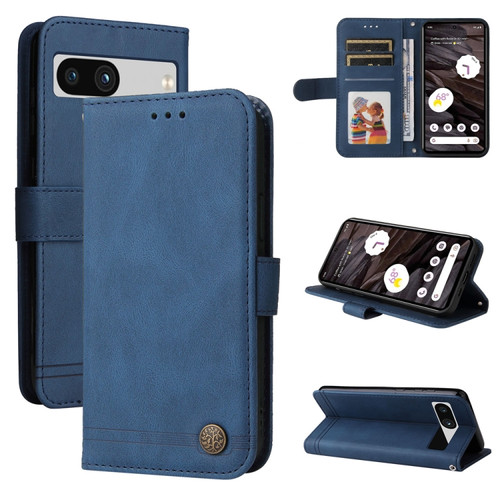Google Pixel 7a Skin Feel Life Tree Metal Button Leather Phone Case - Blue