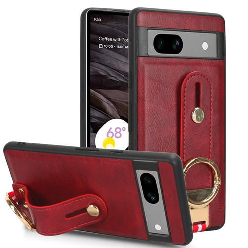 Google Pixel 7a Wristband Leather Back Phone Case - Red