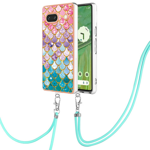 Google Pixel 7a Electroplating IMD TPU Phone Case with Lanyard - Colorful Scales