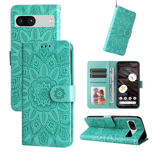 Google Pixel 7a Embossed Sunflower Leather Phone Case - Green