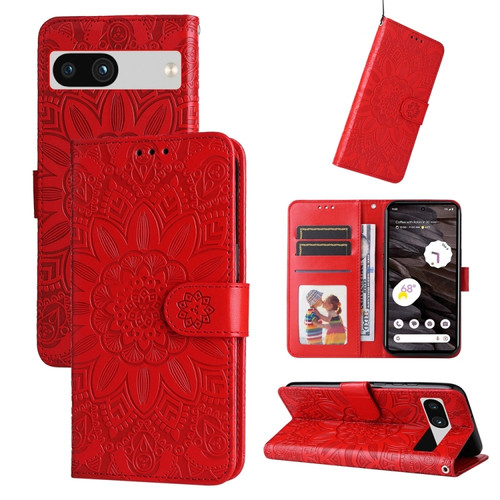 Google Pixel 7a Embossed Sunflower Leather Phone Case - Red