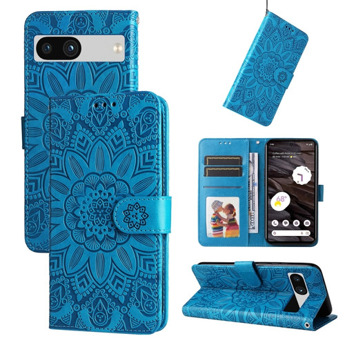 Google Pixel 7a Embossed Sunflower Leather Phone Case - Blue