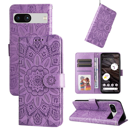Google Pixel 7a Embossed Sunflower Leather Phone Case - Purple