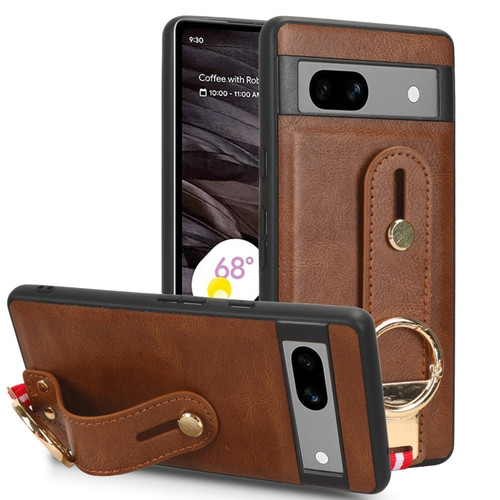 Google Pixel 7a Wristband Leather Back Phone Case - Brown