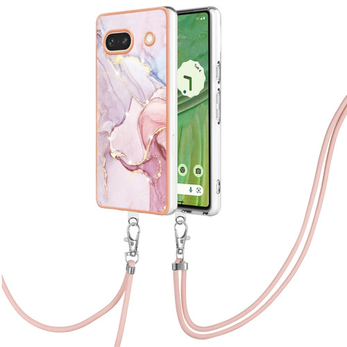 Google Pixel 7a Electroplating Marble Dual-side IMD Phone Case with Lanyard - Rose Gold 005