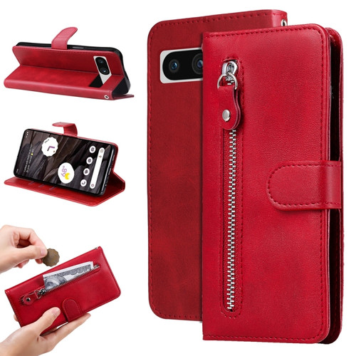 Google Pixel 7a Fashion Calf Texture Zipper Leather Phone Case - Red