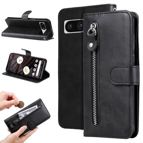 Google Pixel 7a Fashion Calf Texture Zipper Leather Phone Case - Black
