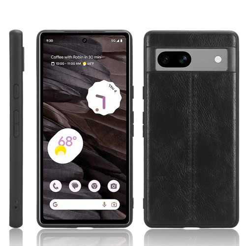 Google Pixel 7a Cow Pattern Sewing Back Cover Phone Case - Black