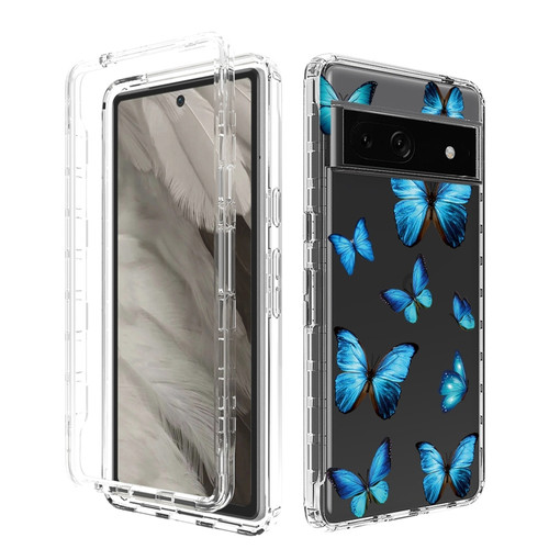 Google Pixel 7a Transparent Painted Phone Case - Blue Butterflies