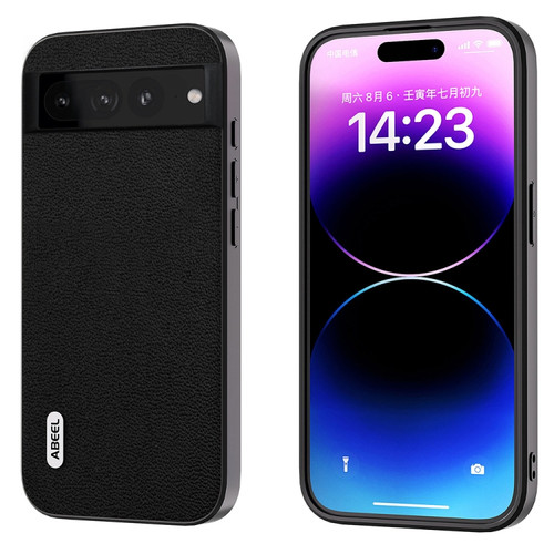 Google Pixel 7a ABEEL Genuine Leather Luolai Series Phone Case - Black