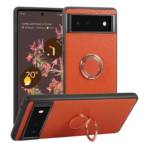 Google Pixel 7a Litchi Texture Magnetic Phone Case with Ring Holder - Orange