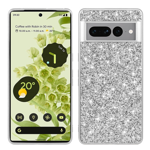 Google Pixel 7a Glitter Powder Shockproof TPU Phone Case - Silver