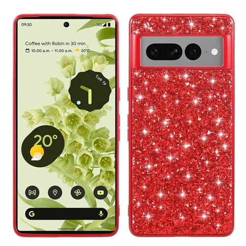 Google Pixel 7a Glitter Powder Shockproof TPU Phone Case - Red