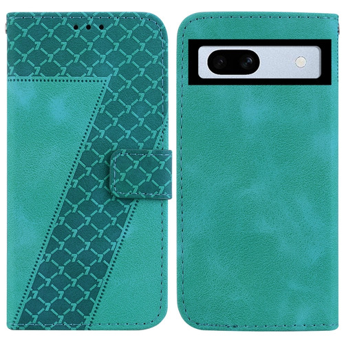 Google Pixel 7a 7-shaped Embossed Leather Phone Case - Green