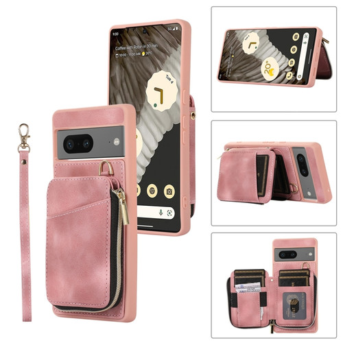 Google Pixel 7a Zipper Card Bag Back Cover Phone Case - Pink