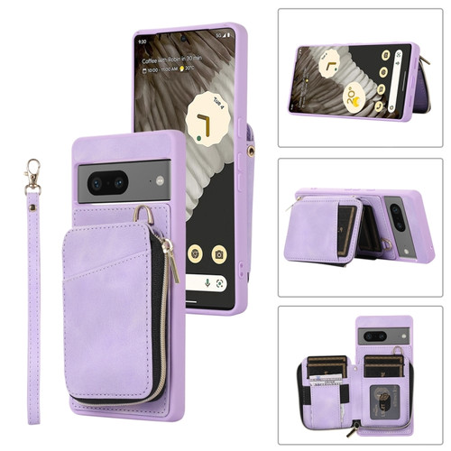 Google Pixel 7a Zipper Card Bag Back Cover Phone Case - Purple