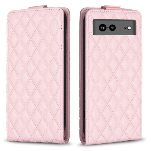 Google Pixel 7a Diamond Lattice Vertical Flip Leather Phone Case - Pink