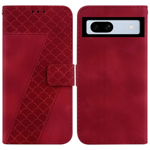 Google Pixel 7a 7-shaped Embossed Leather Phone Case - Red
