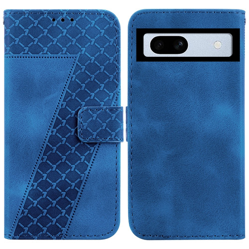 Google Pixel 7a 7-shaped Embossed Leather Phone Case - Blue