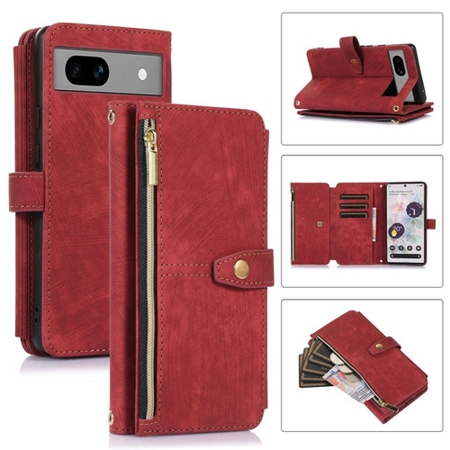 Google Pixel 7a Dream 9-Card Wallet Zipper Bag Leather Phone Case - Red