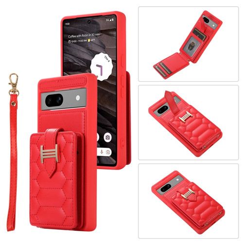 Google Pixel 7a Vertical Card Bag Ring Holder Phone Case with Dual Lanyard - Red