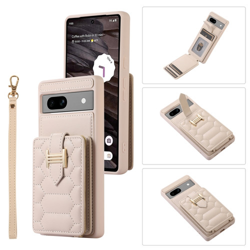 Google Pixel 7a Vertical Card Bag Ring Holder Phone Case with Dual Lanyard - Beige