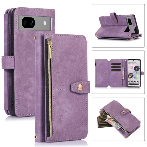 Google Pixel 7a Dream 9-Card Wallet Zipper Bag Leather Phone Case - Purple