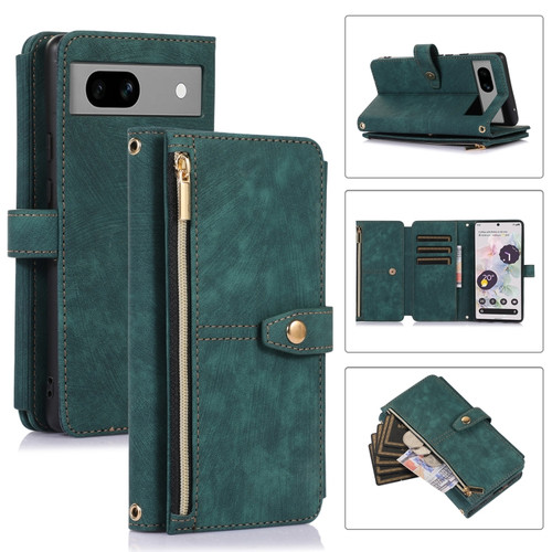 Google Pixel 7a Dream 9-Card Wallet Zipper Bag Leather Phone Case - Green