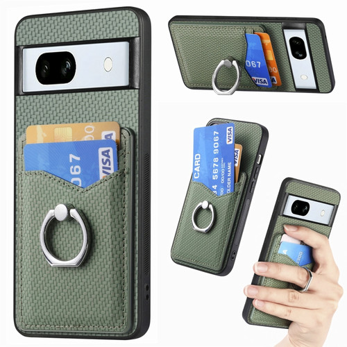 Google Pixel 7A Carbon Fiber Card Wallet Ring Holder Phone Case - Green