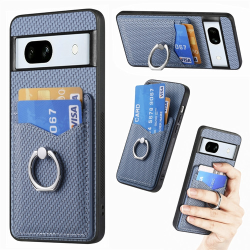 Google Pixel 7A Carbon Fiber Card Wallet Ring Holder Phone Case - Blue