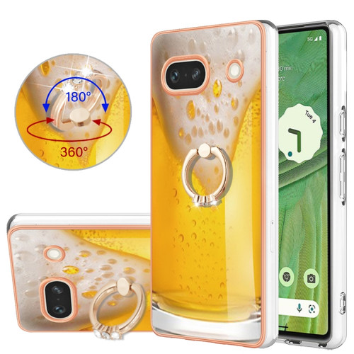 Google Pixel 7a Electroplating Dual-side IMD Phone Case with Ring Holder - Draft Beer