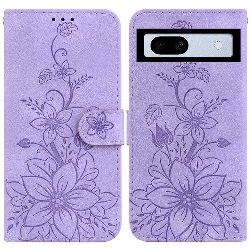 Google Pixel 7a Lily Embossed Leather Phone Case - Purple