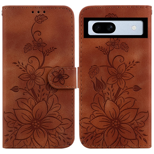 Google Pixel 7a Lily Embossed Leather Phone Case - Brown