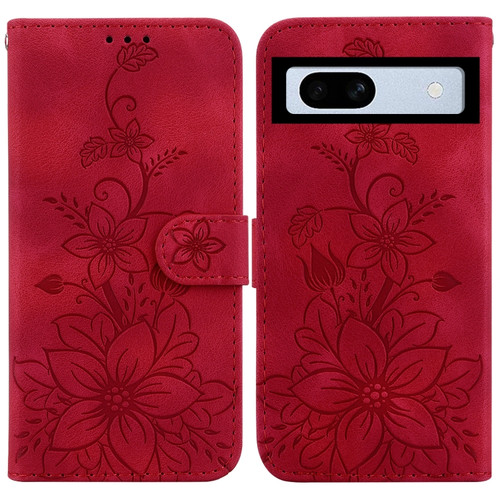 Google Pixel 7a Lily Embossed Leather Phone Case - Red