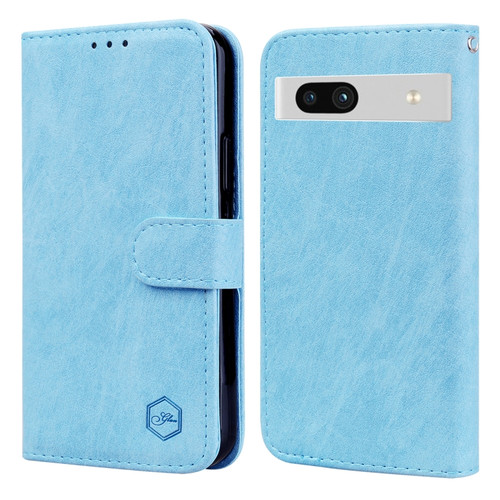 Google Pixel 7a Skin Feeling Oil Leather Texture PU + TPU Phone Case - Light Blue