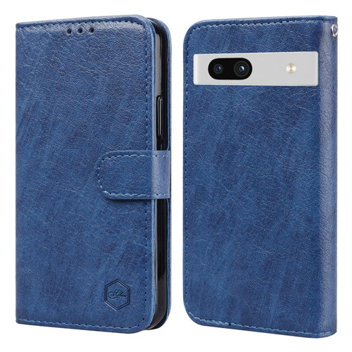Google Pixel 7a Skin Feeling Oil Leather Texture PU + TPU Phone Case - Dark Blue