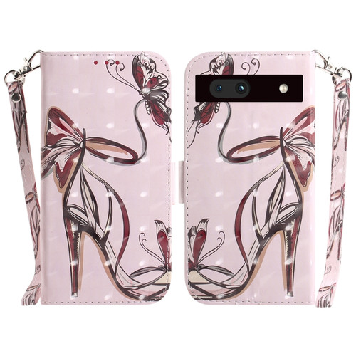 Google Pixel 7a 3D Colored Pattern Flip Leather Phone Case - Butterfly High-heeled