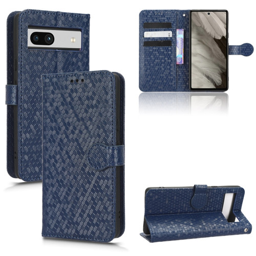 Google Pixel 7a Honeycomb Dot Texture Leather Phone Case - Blue