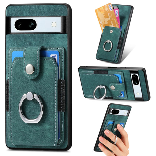 Google Pixel 7A Retro Skin-feel Ring Card Wallet Phone Case - Green
