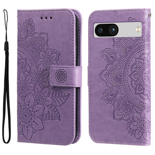 Google Pixel 7a 7-petal Flowers Embossing Leather Phone Case - Light Purple