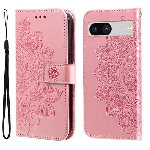 Google Pixel 7a 7-petal Flowers Embossing Leather Phone Case - Rose Gold