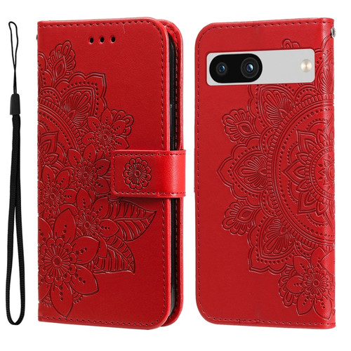 Google Pixel 7a 7-petal Flowers Embossing Leather Phone Case - Red