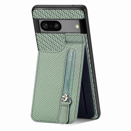 Google Pixel 7a Carbon Fiber Vertical Flip Zipper Phone Case - Green