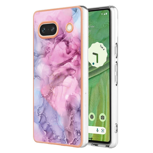 Google Pixel 7a Electroplating Marble Dual-side IMD Phone Case - Pink 013