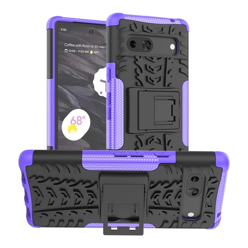 Google Pixel 7a Tire Texture TPU + PC Phone Case with Holder - Purple