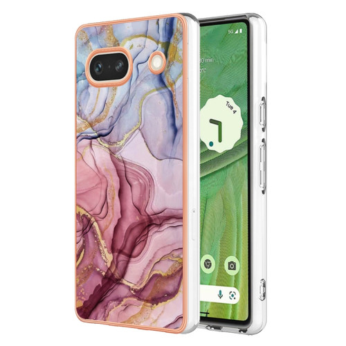 Google Pixel 7a Electroplating Marble Dual-side IMD Phone Case - Rose Red 014