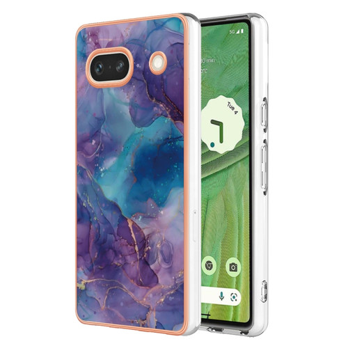 Google Pixel 7a Electroplating Marble Dual-side IMD Phone Case - Purple 016